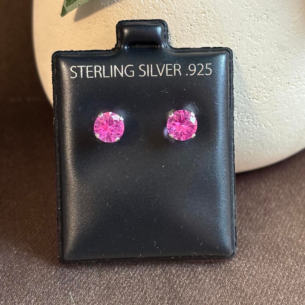 Sterling silver Pink crystal stud earrings